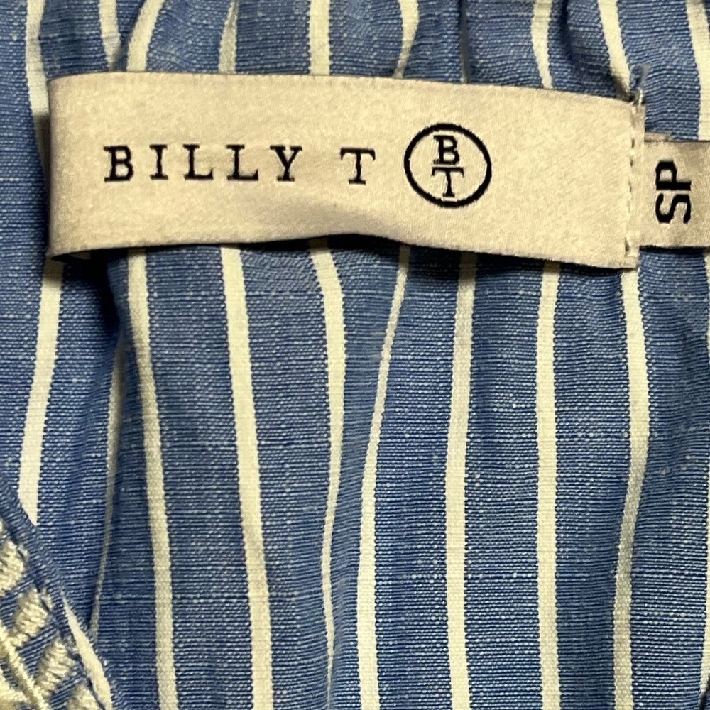 Billy T Blue Striped Embroidered Peasant Blouse Boho Coastal Cottagecore SP - Picture 5 of 5